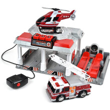 Fire and Rescue Garage Lights and Sounds Toy Set for Kids | Working Intercom with Open and Close Parking Garage and Vehicle Lift | Playset Includes He