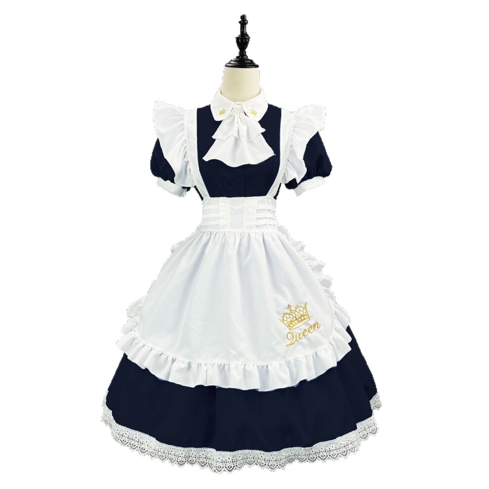 (Dark 4XL(180–185 Cm)) British-Inspired Maid Cosplay Dress Elegant Lolita Anime Costume For Performance Or Role Play Blue