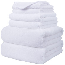 POLYTE Oversize 60 x 30 in. Quick Dry Lint Free Microfiber Bath Towel Set 6 Piece (White)