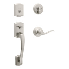 Kwikset Prescott Front Door Lock Handle and Deadbolt Set  Entry Handleset Exterior with Interior Reversible Lever  Satin Nickel  Pick Resistant SmartK