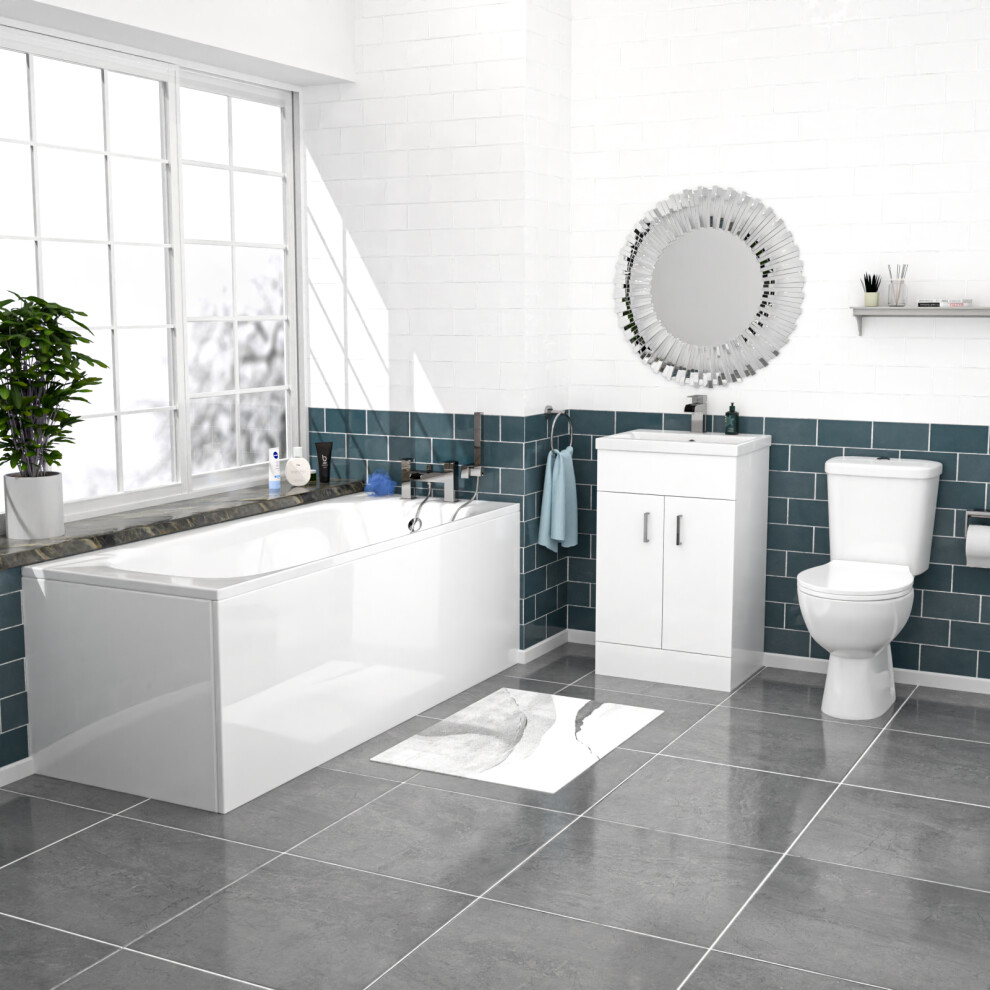 Nes Home 500mm Floorstanding Basin Vanity, Close Coupled Toilet & Round Bath