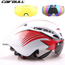 (56-61 cm - blanc rouge - 2 verres) NOUVEAU Casque de vélo de route Aero TT à 3 verres 290 g Lunettes