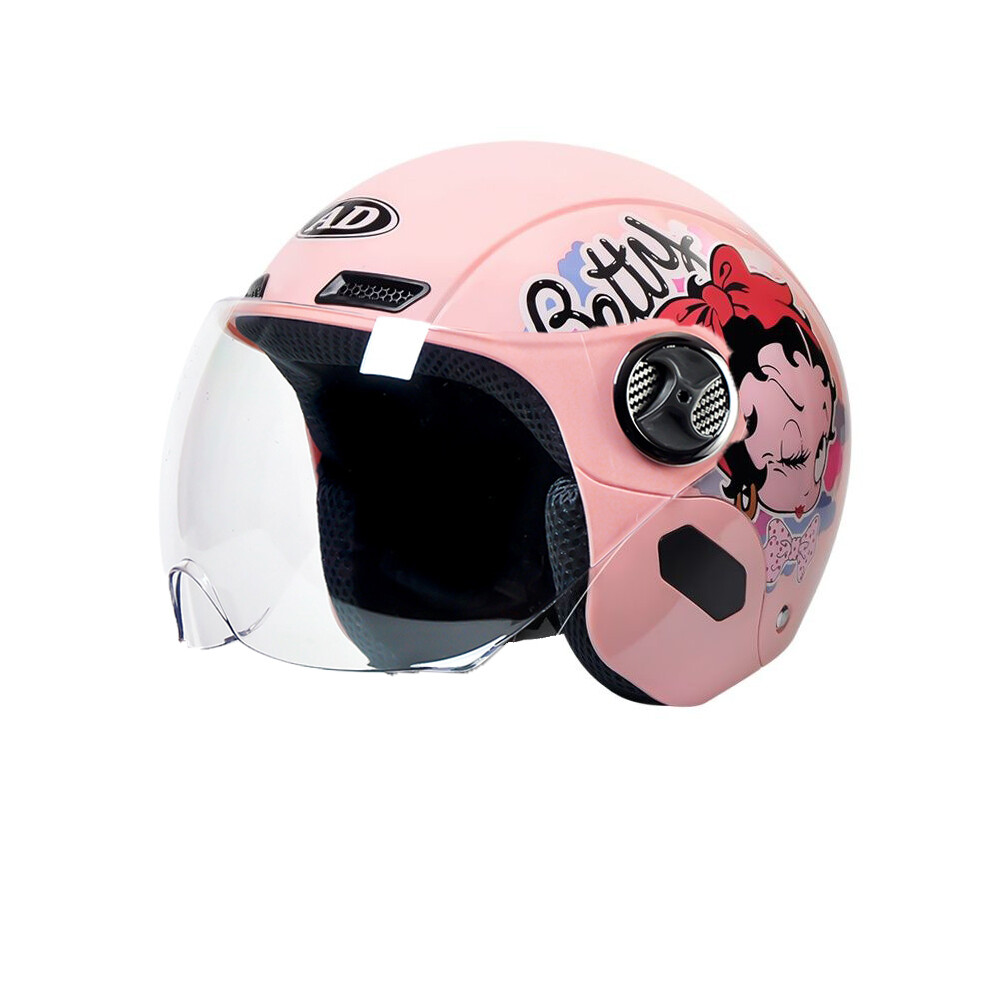 (518 batty 1) Casque de moto électrique pour femme, casque de cyclomoteur avec visière rose pour l'été,