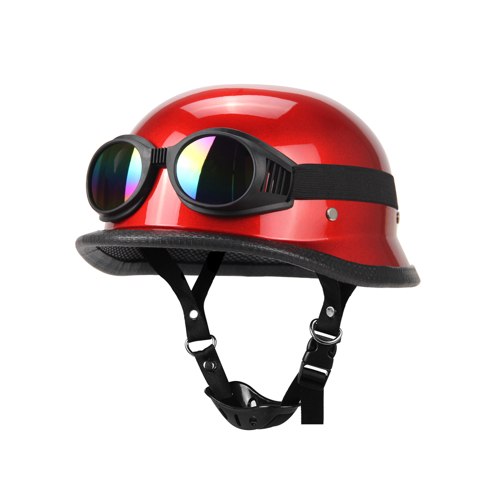 (XXL-307 Red-Glass1) Demi-casque de moto en cuir allemand vintage Casque Casco Moto Moto Open