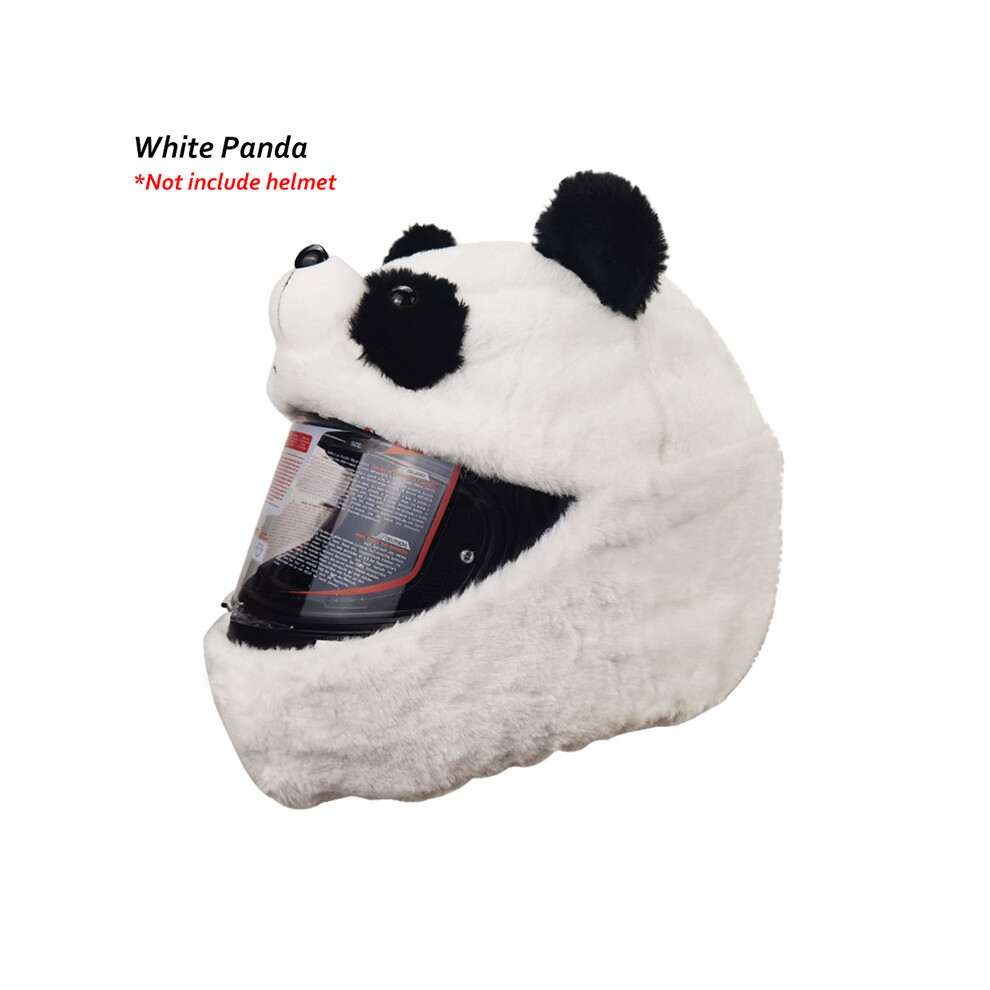 (Panda blanc) Ensemble de protection pour casque de moto, couvre-chef en peluche moelleuse et dessin