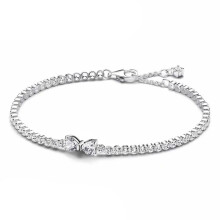 (white, 19cm) 2025 Valentine New 925 Silver Pink Bow Full Diamond Bracelet Original 17-20CM Fit DIY Charm Women Birthday Jewelry Gifts