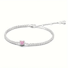 (XB004-PX, 21cm) 2025 Valentine New 925 Silver Pink Bow Full Diamond Bracelet Original 17-20CM Fit DIY Charm Women Birthday Jewelry Gifts
