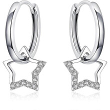 925 Sterling Silver Star Dangle Hoop Earrings for Women Sparkling Cz Charm Small