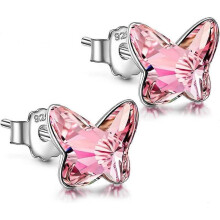 Silver Earrings Girls with Women. Butterfly Ear Studs 925 Sterling Silver