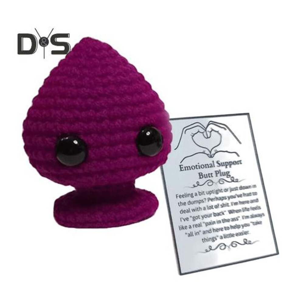 (rose red) Crochet Butt Stopper With Positive Card Handmade Knitting Love Heart Stopper Doll Stress Relief Toy Desktop Decoration Ornament Gag Gift