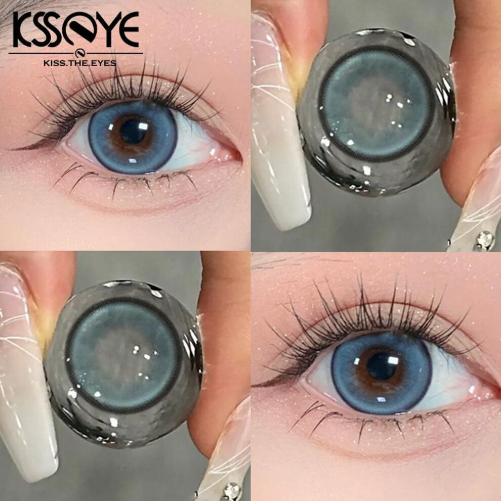 (blue, -3.25) KSSEYE 2pcs/1pair Contact Lenses with Grade Soft Lens Daily Use 14.0MM Gray Natural Comfortable Korean Idol Contact Lenses Eyes Makeup