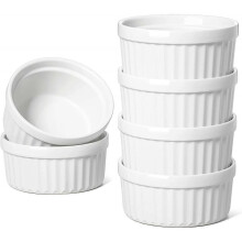 4 Oz Ramekins, Creme Brulee Dishes, Ramekin Set for Souffle, Dipping Sauces, Pudding, Set of 6, White