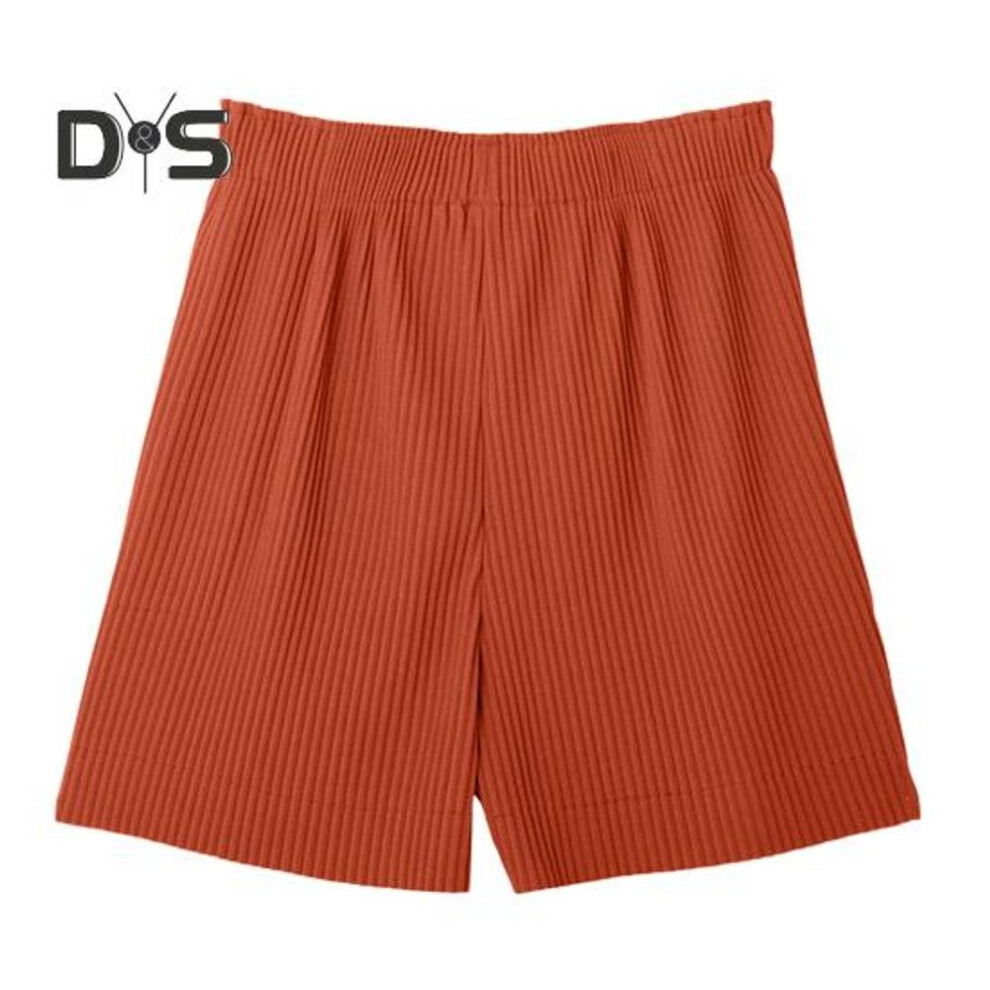 (brick red) Women Shorts Elastic High Waist Ribbed Design Solid Color Casual Loose Fit Shorts Summer Wide Leg Shorts