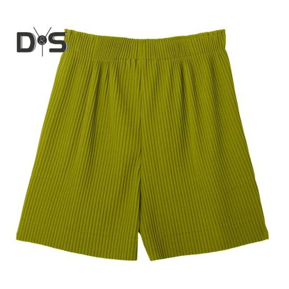 (green) Women Shorts Elastic High Waist Ribbed Design Solid Color Casual Loose Fit Shorts Summer Wide Leg Shorts