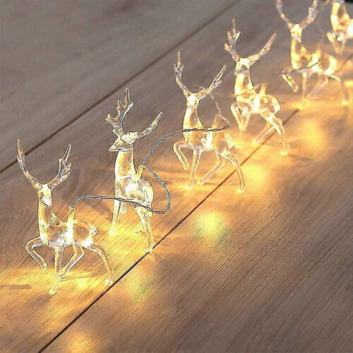 Christmas String Lights, Battery Powered Warm White LED Reindeer String Lights Christmas Decoration, 10 LED String Lights