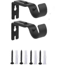 (As show, One size) High-quality 2 Pack Adjustable Wall Mount Curtain Rod Bracket Heavy Duty Metal Black Roman Rod Bracket Adjustable Bracket Hook Curtain Accessories Cur
