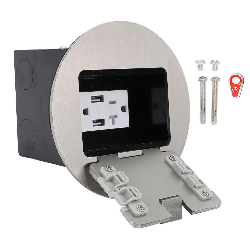 (As Show, One Size) Recessed Floor Outlet 2500W 20A 2 Sockets And 2 Usb Ports Stainless Steel Pc Floor Electrical Socket 6909775586259