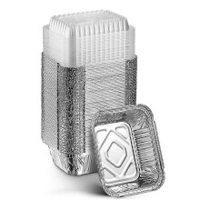(As show, One size) Disposable Takeaway Pan with Transparent Lid, Rectangular Aluminum Foil Tray, Tightly Sealed, 410ml