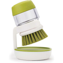 (As show, One size) Palm Scrub Soap Dispensing Washing-Up Brush with Storage Stand - Green