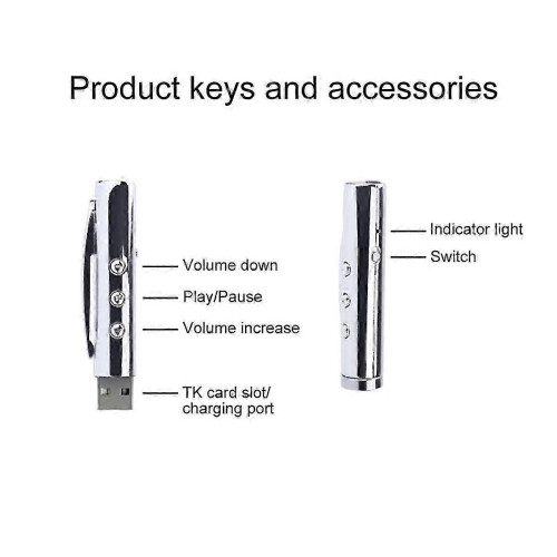 (As show, One size) Pen MP3 Player USB Music Student Walkman Writable Pen Player Silver Pen MP3 Player 1
