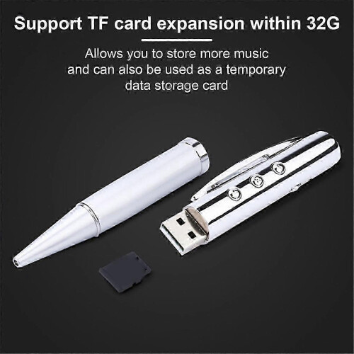 (As show, One size) Pen MP3 Player USB Music Student Walkman Writable Pen Player Silver Pen MP3 Player 2