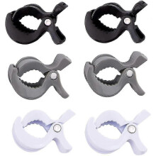 (As show, One size) Universal Stroller Clip Toy Holder (black&grey&white) 6 Pieces(h-4)