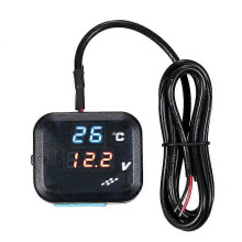 (As show, One size) Digital Voltage Temperature Monitor Tester Motorcycle Battery Voltmeter