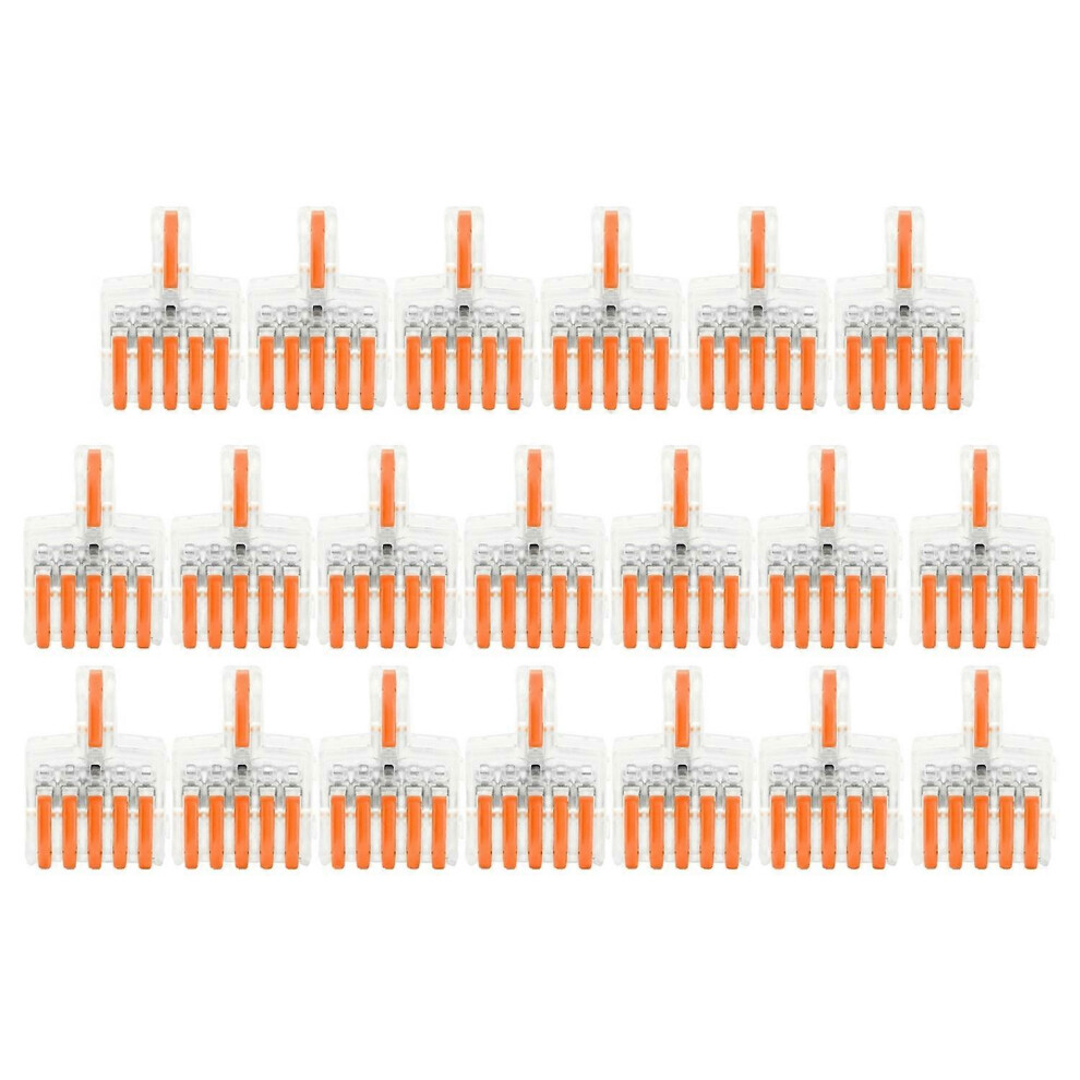 (As Show, One Size) 20Pcs Wire Quick Connector Spl Terminal Block Ttype Copper Conductor Line Splitter 5 Into 1(Orange ) 6909775584804