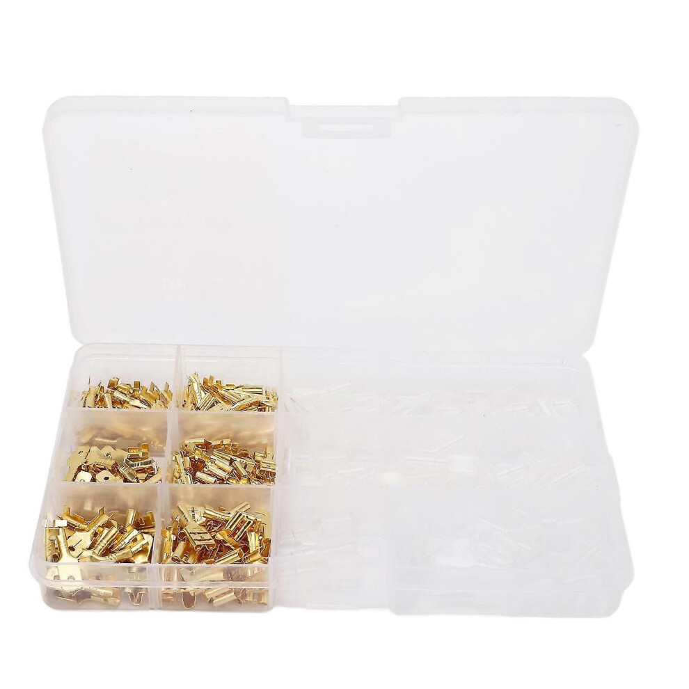 (As Show, One Size) 270Pcs Brass Crimp Terminal Connector Insulating Sleeves Assorted Kit Cold Pressed 2.8Mm 4.8Mm 6.3Mm 6909775630655