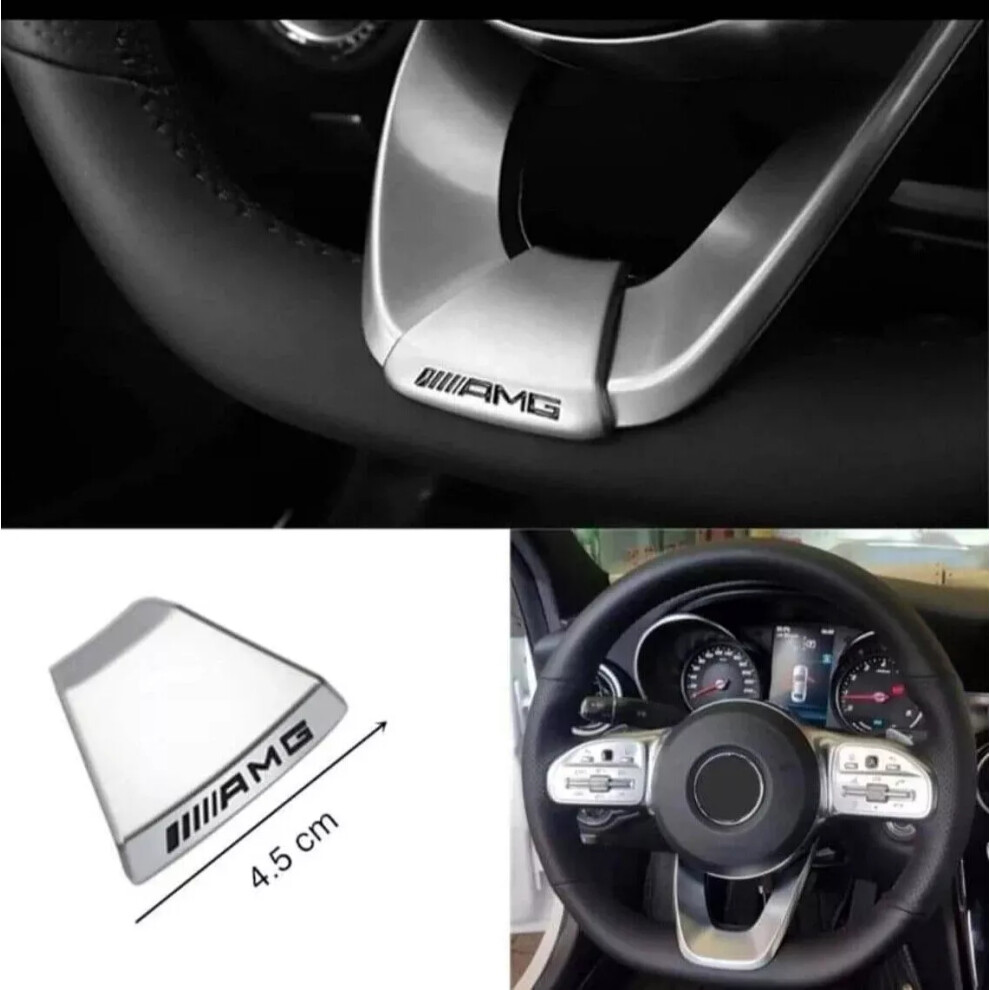 Chrome Amg Emblem For Mercedes Benz Squared Base Steering Wheel Badge Silver 6963793343256