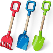(As show, One size) Heavy Duty Beach Shovels, Jumbo Sand Shovels For Kids,large Beach Spade Scoop Rake, Plastic Wooden Shovel For Kids 3 Pack