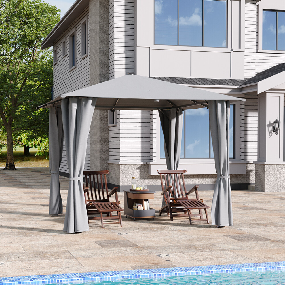 Solar LED Metal Patio Gazebo with Curtains