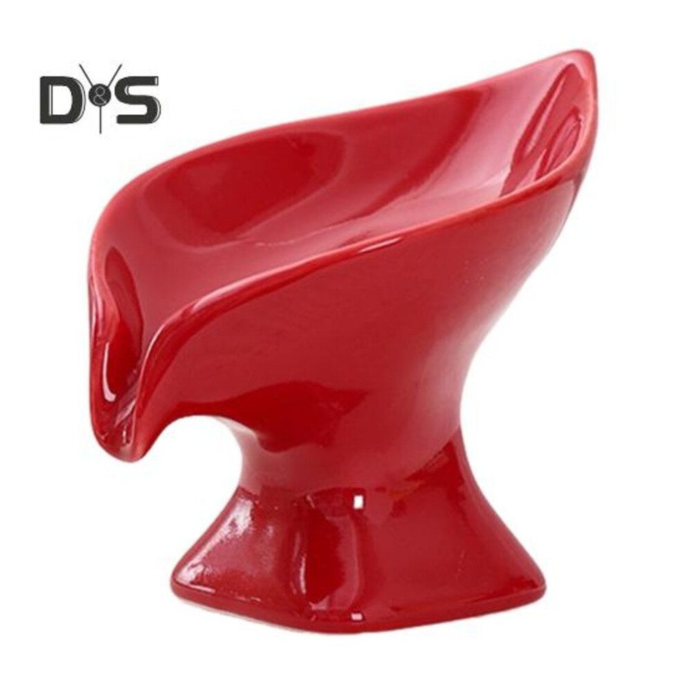 (red) Ceramic Soap Holder Self Draining Soap Tray For Sink Washroom Shower Cute Willow Leaf Style Jewelry Tray Small Non-fade Soap Box