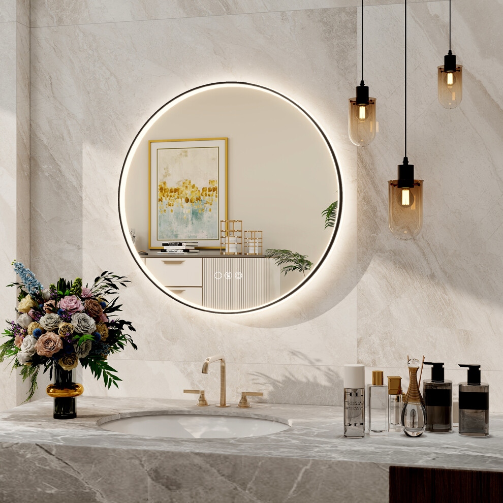 60cm LED Bathroom Mirror Double Light Illuminated Demister Anti-Fog UK