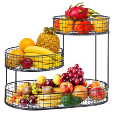 3 Tier Metal Fruit Basket Large Countertop Vegetable Storage Black