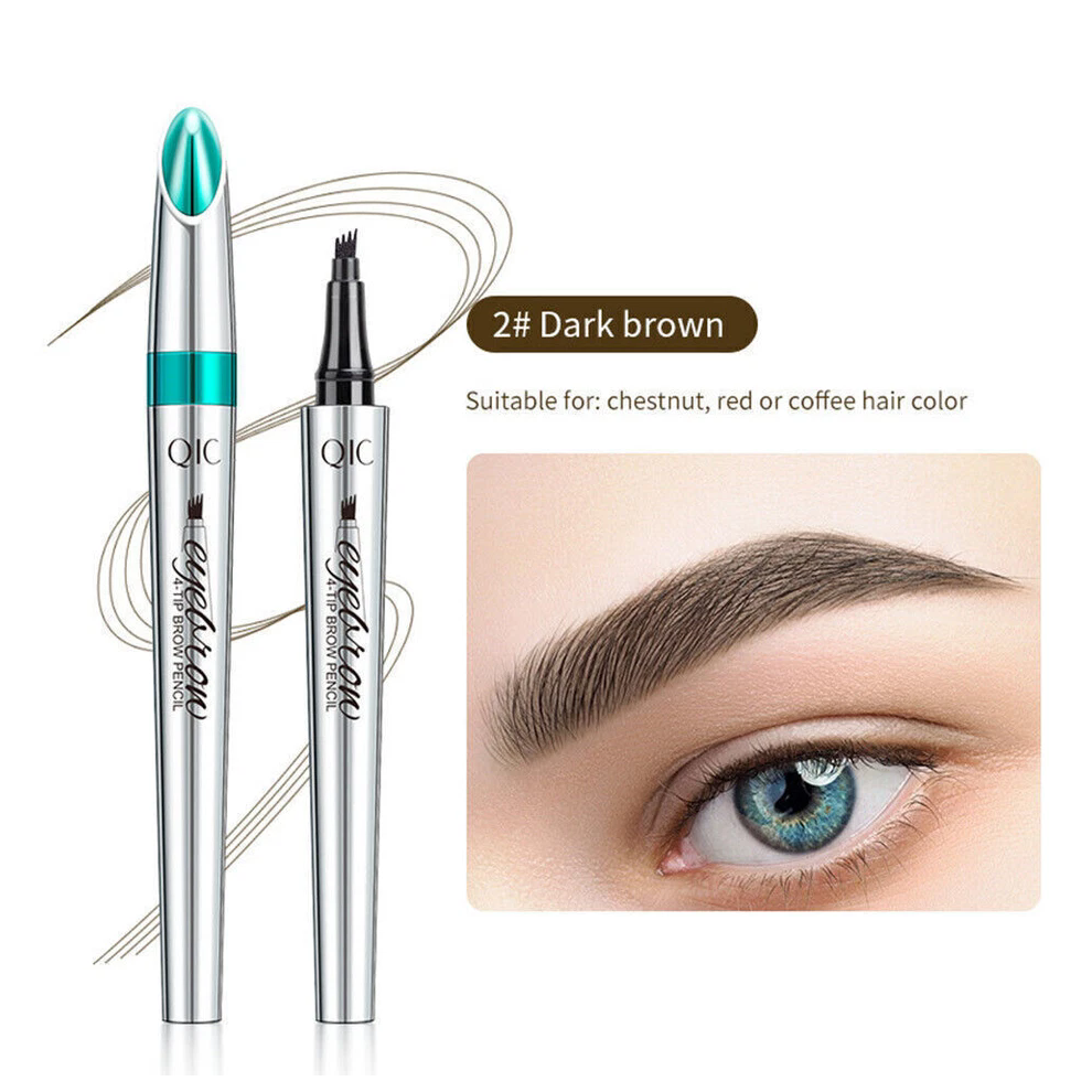 QIC Waterproof Microblading Eyebrow Pen 4 Fork Tip Eyebrow Pencil 3D Tattoo Pencil #02 Dark Brown