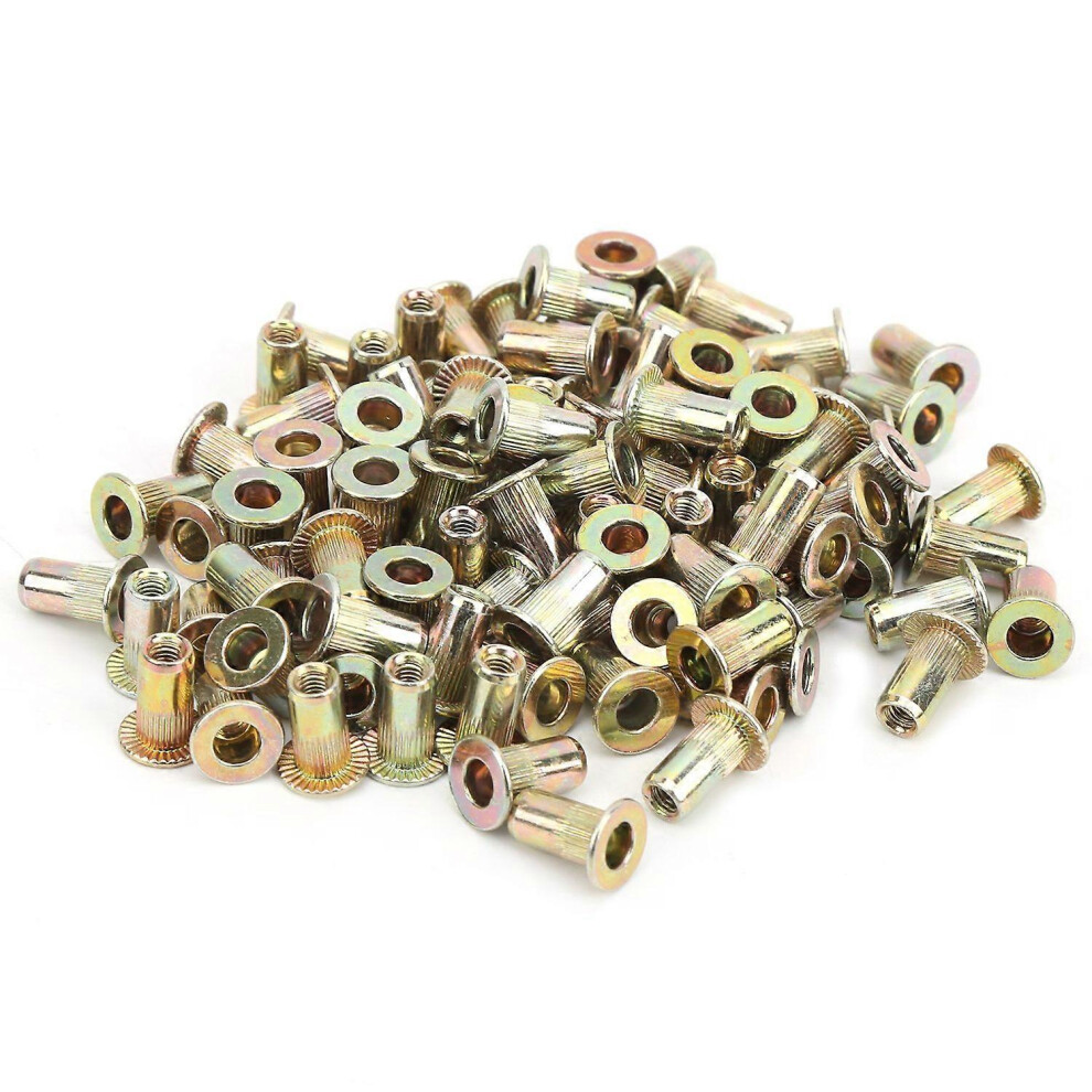 (As Show, One Size) 100Pcs Rivet Nut Color Zinc Plated Flat Head Threaded Nutsert Kit Hardware Accessoriesm3 6909775599365