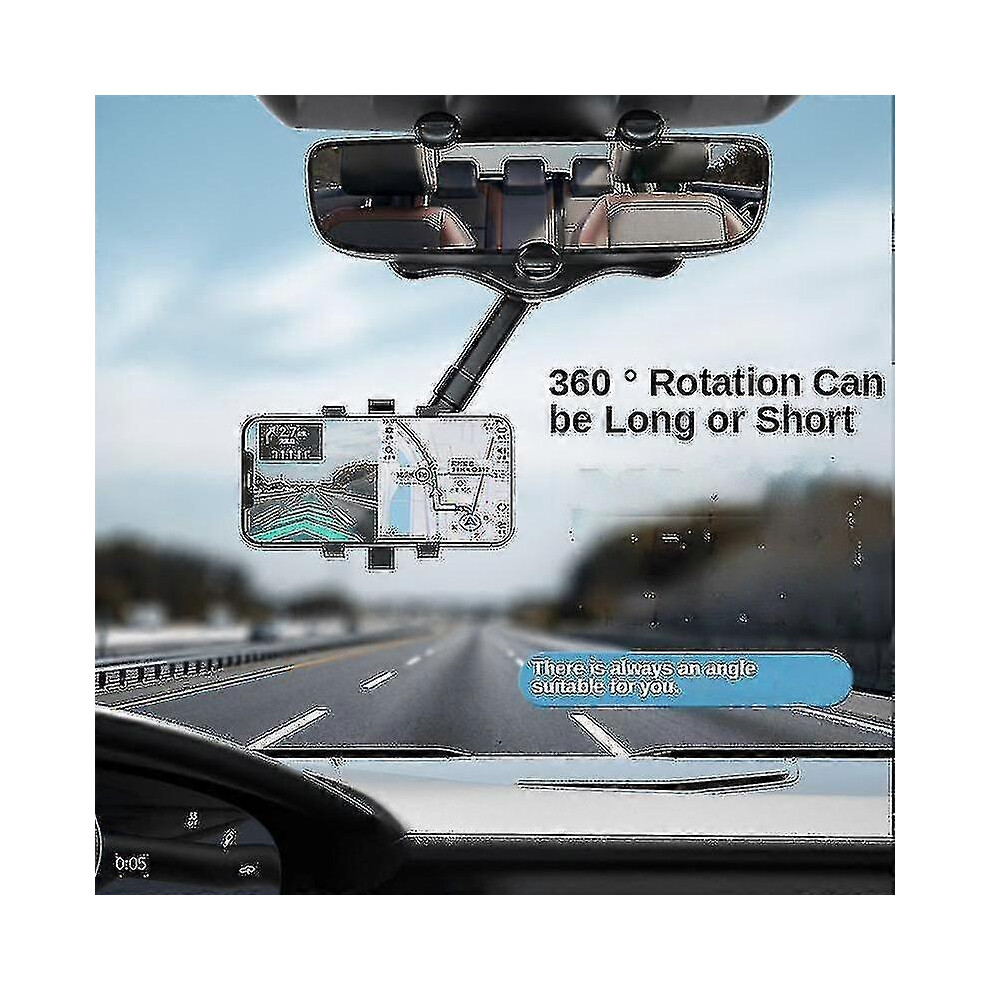 (As Show, One Size) 360 Rearview Mirror Phone Holder Compatible Car Mount Phone And Gps Holder Universal Rotating Adjustable Telescopic Car Phone Hol 6909775887585