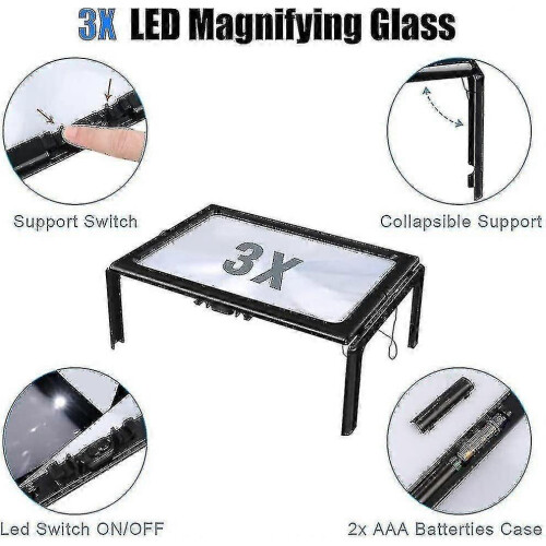 (As show, One size) Rectangular Magnifier compatible  Visually Impaired 3x Full Page Magnifier Magnifier With Hands-free Light 1