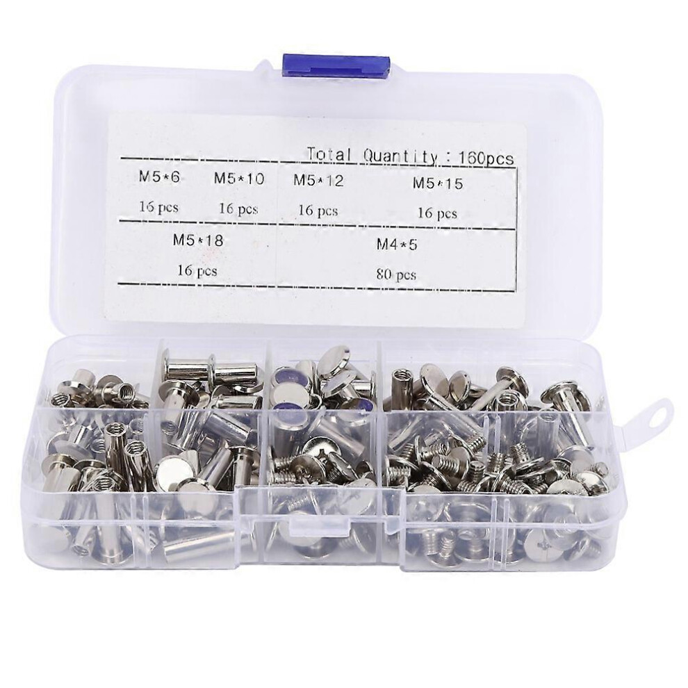 (As Show, One Size) 160Pcs Screw Nail Rivets Fasteners Flat Head Studs Kit For Diy Craft Album Book 6909775549766