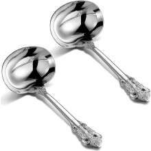 (As show, One size) 2 Pieces 304 Stainless Steel Gravy Soup Ladle Metal Ladle Spoon Kitchen Serving Ladle compatible Kitch