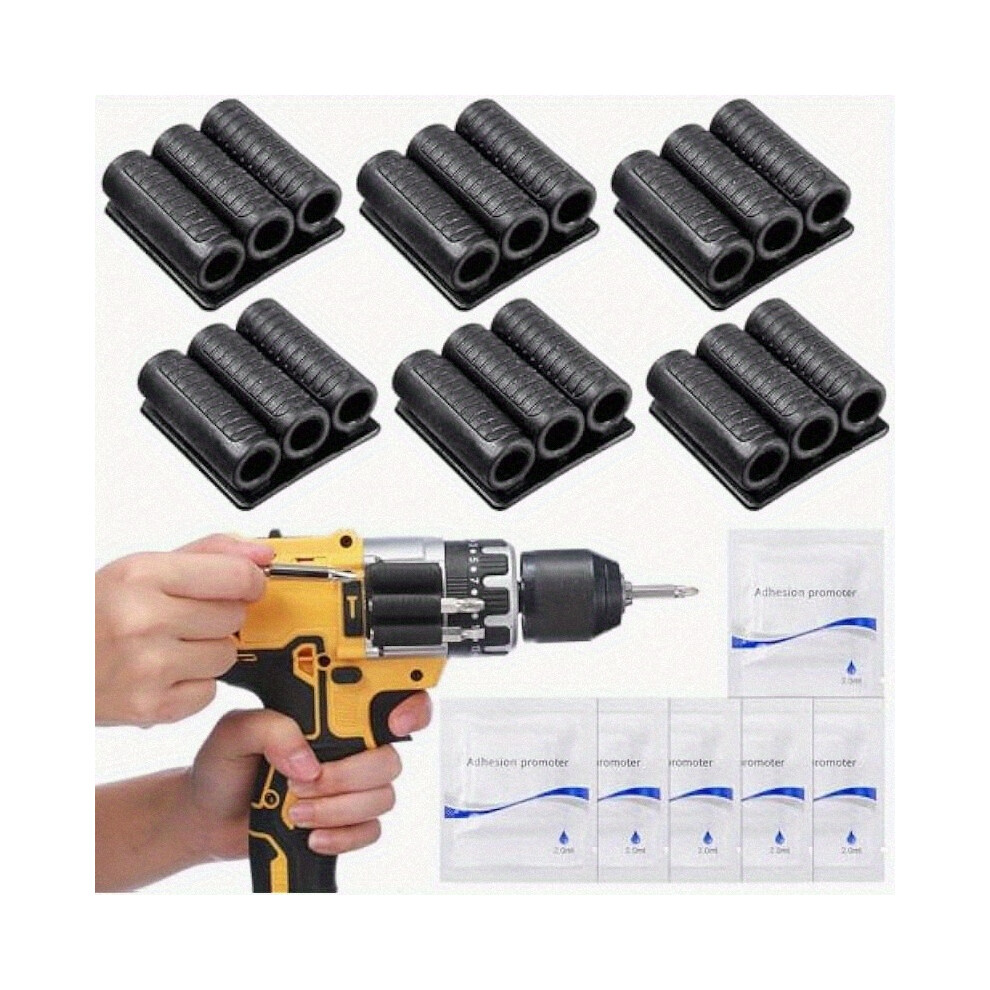(As Pic) 6 Pack Drill Bit Holder Holster Grippers - High-Grip Adhesive Rubber Tool Holsters For Impact Driver & Power Drill, Securely Holds 6 Bits 9009412778676