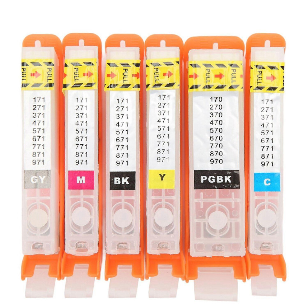 (As Show, One Size) 6Pcs 6 Color Printer Ink Cartridge Permanent Chip Fluent Robust Refill Ink Cartridge Large Small Bk Black/Blue 6909775594407