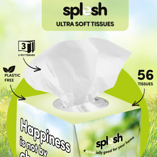 Splesh 3-Ply Facial Tissues 24 Cube Boxes (1344 Total) Bulk Pack 1