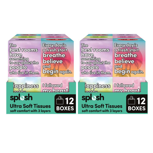 Splesh 3-Ply Facial Tissues 24 Cube Boxes (1344 Total) Bulk Pack