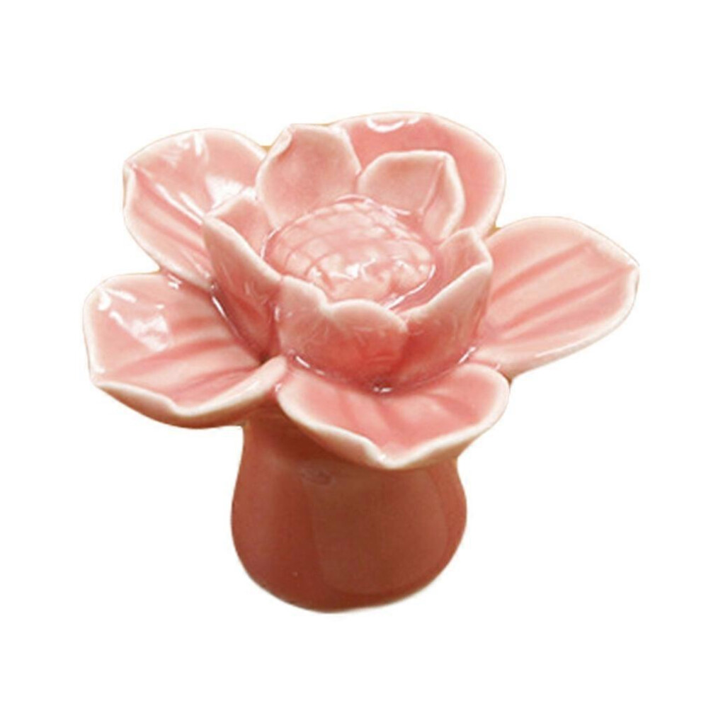 (As show, One size) Lotus Flower Ceramic Door Knob Drawer Cupboard Wardrobe Furniture Pull Handle (Pink)-image-OPC-PH7R69J-NEW