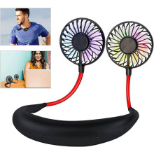(As show, One size) Usb Portable Neck Fan Mini Fan Charging Neck Fan Dual Head Neck Fan 3 Speed Wind Outdoor Camping