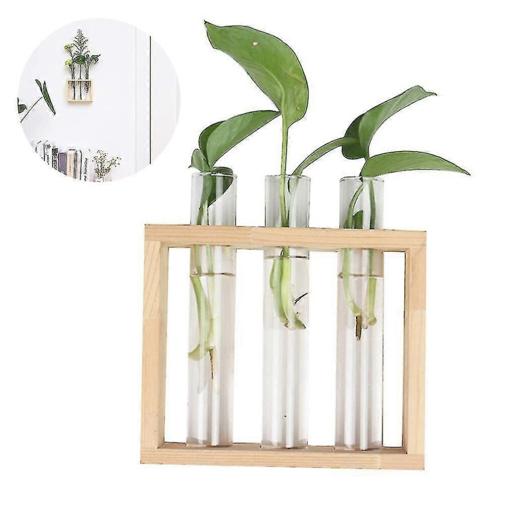 (As Show, One Size) Wall Hanging Glass Planter Plant Terrarium In Wood Stand Rack Compatible Propagating Hydropoinc Plants 6909775923740