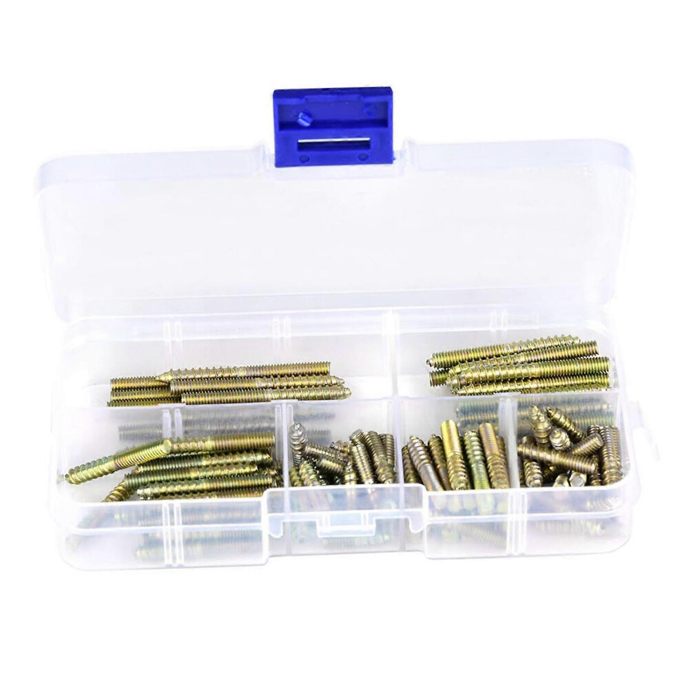 (As Show, One Size) 110Pcs M4 Dowel Screw Woodworking Furniture Connector Double Ended Screw Hanger Bolt 6909775625644