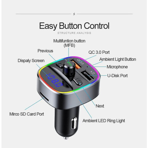 (As show, One size) Car MP3 Player Bluetooth FM Transmitter 1